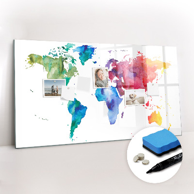 Magnetic writing board Watercolor map of the world