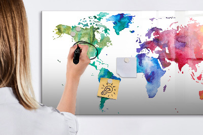 Magnetic writing board Watercolor map of the world