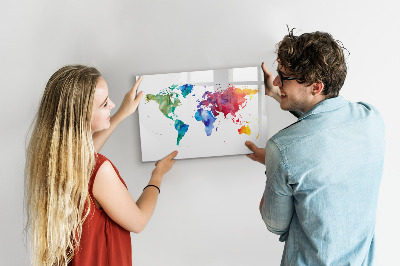 Magnetic writing board Watercolor map of the world