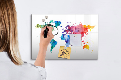 Magnetic writing board Watercolor map of the world