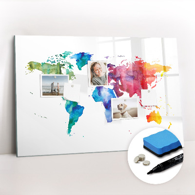 Magnetic writing board Watercolor map of the world