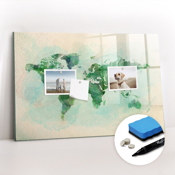 Magnetic writing board Watercolor world map