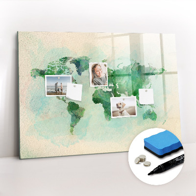 Magnetic writing board Watercolor world map