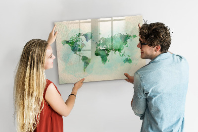 Magnetic writing board Watercolor world map