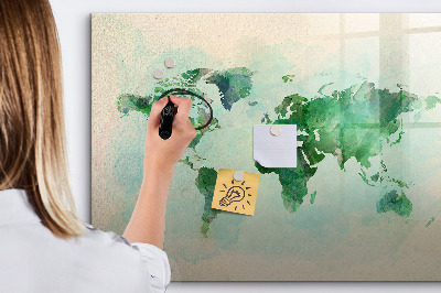 Magnetic writing board Watercolor world map
