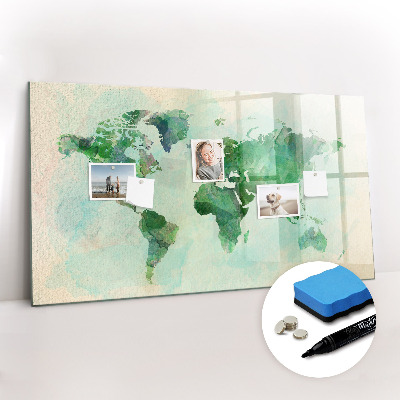 Magnetic writing board Watercolor world map