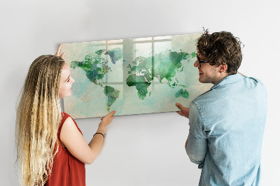 Magnetic writing board Watercolor world map