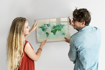 Magnetic writing board Watercolor world map