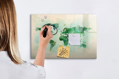 Magnetic writing board Watercolor world map