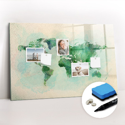 Magnetic writing board Watercolor world map