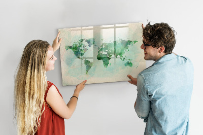 Magnetic writing board Watercolor world map
