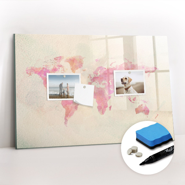 Magnetic erase board Watercolor world map