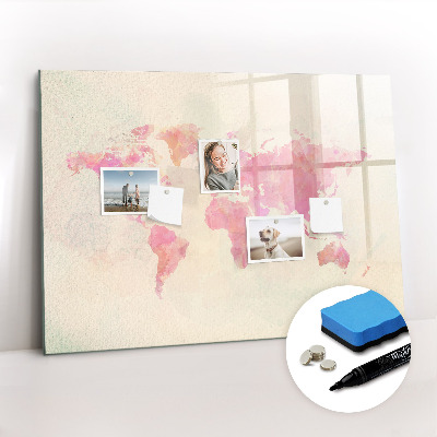 Magnetic writing board Watercolor world map