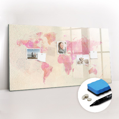 Magnetic erase board Watercolor world map
