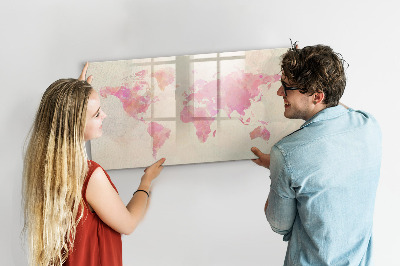 Magnetic erase board Watercolor world map