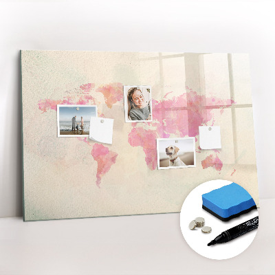 Magnetic writing board Watercolor world map