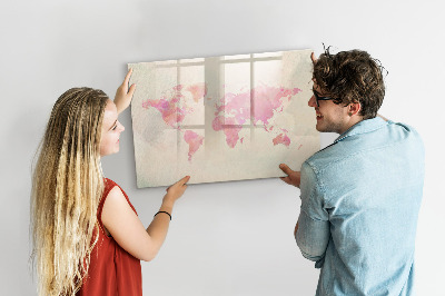 Magnetic erase board Watercolor world map
