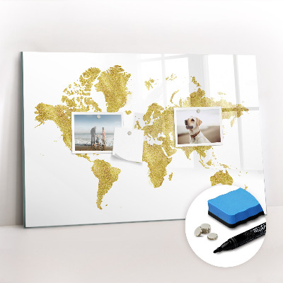 Magnetic writing board Golden map of the world