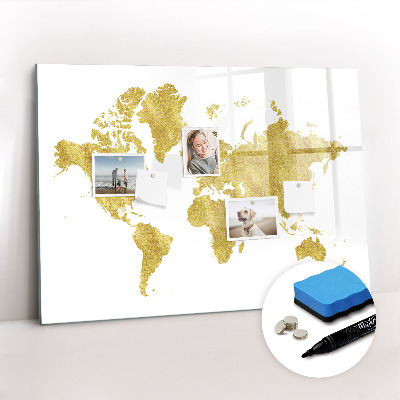 Magnetic writing board Golden world map