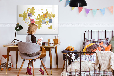 Magnetic writing board Golden map of the world