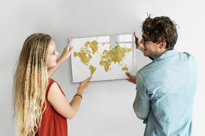 Magnetic writing board Golden map of the world