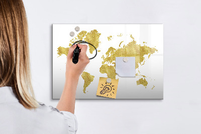 Magnetic writing board Golden map of the world