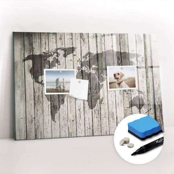 Magnetic writing board World map of the board