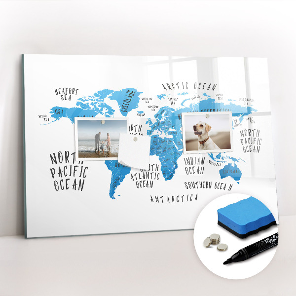 Magnetic erase board Blue earth map