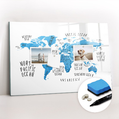 Magnetic erase board Blue earth map