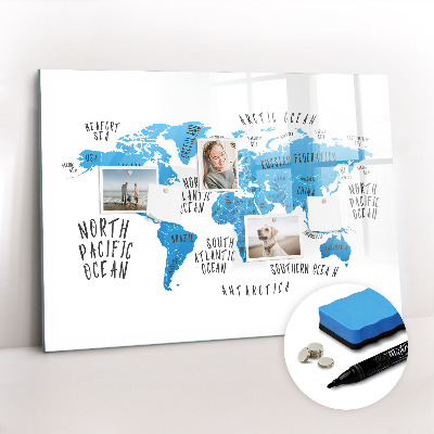 Magnetic erase board Blue earth map