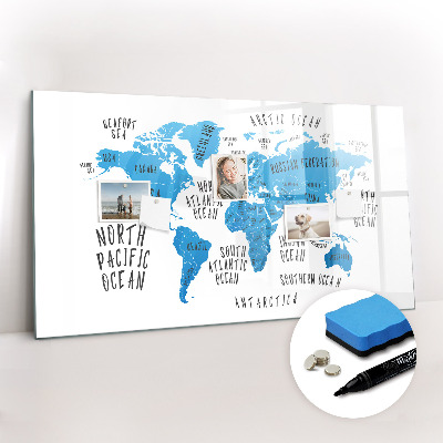 Magnetic erase board Blue earth map