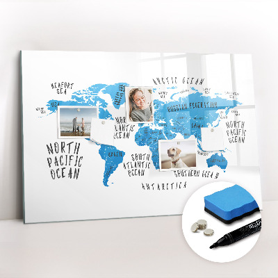 Magnetic erase board Blue earth map