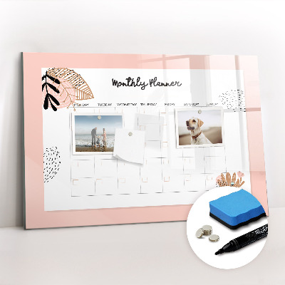 Magnetic erase board Monthly planner with flowers