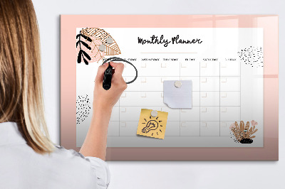 Magnetic erase board Monthly planner with flowers