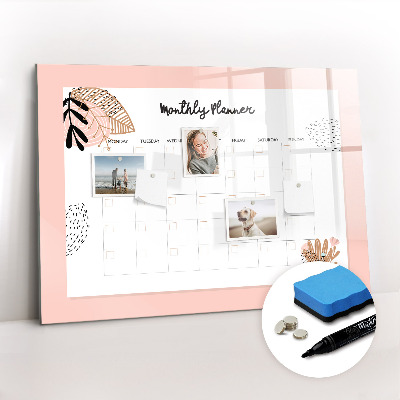 Magnetic erase board Monthly planner with flowers