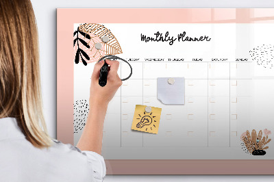 Magnetic erase board Monthly planner with flowers