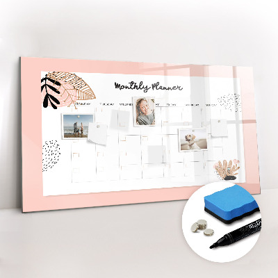 Magnetic erase board Monthly planner with flowers