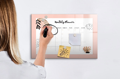Magnetic erase board Monthly planner with flowers
