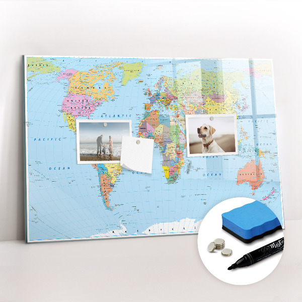 Magnetic writing board Political world map