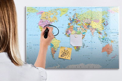 Magnetic writing board Political world map