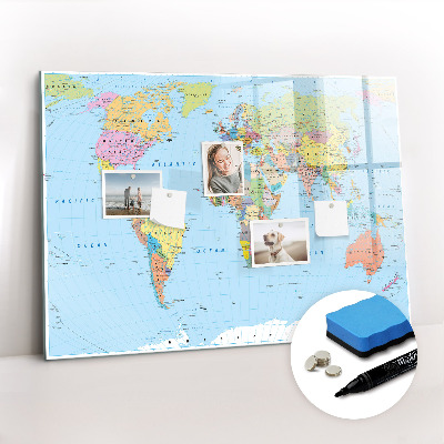 Magnetic writing board Political world map