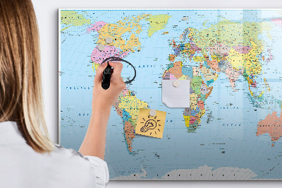 Magnetic writing board Political world map