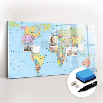 Magnetic writing board Political world map