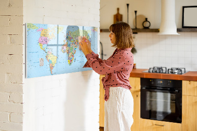 Magnetic writing board Political world map