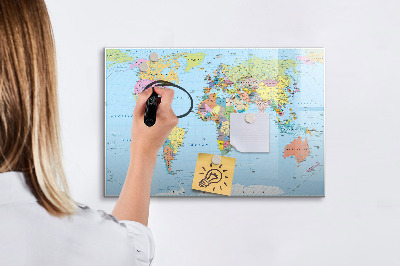 Magnetic writing board Political world map