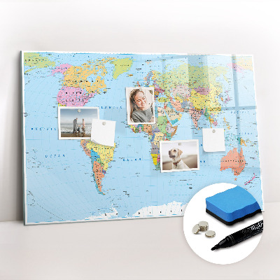 Magnetic writing board Political world map