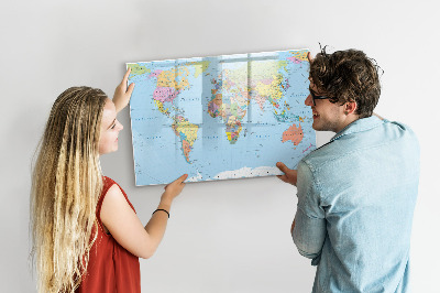 Magnetic writing board Political world map
