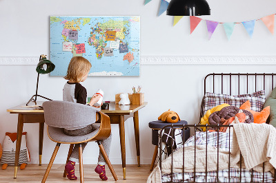 Magnetic writing board Political world map