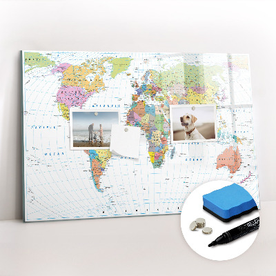 Magnetic erase board Political world map