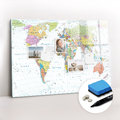 Magnetic erase board Political world map